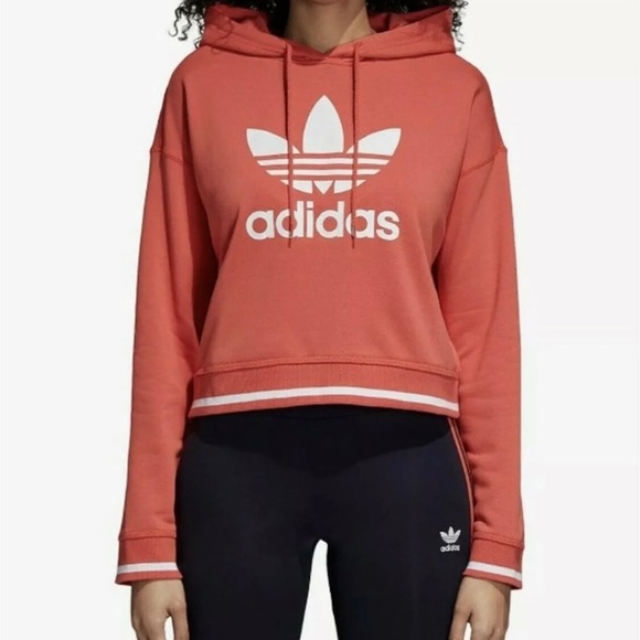 NWOT Adidas Orange Originals Active Icons Cropped Hoodie Sz. Medium - Picture 1 of 4
